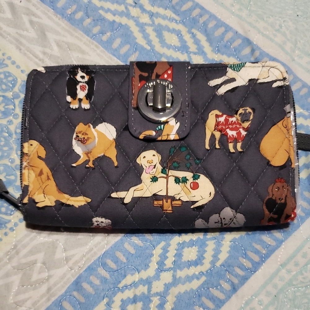 Vera Bradley RFID Turnlock Wallet In Holiday Dogs Print
